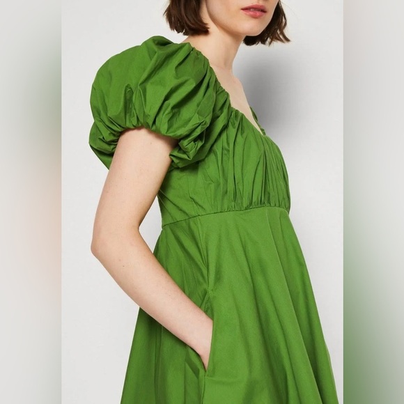 Abercrombie & Fitch Scoop Neck Puff Sleeve Ruched Mini Dress Green size M Party - Picture 2 of 8